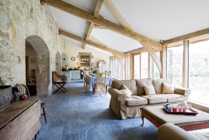 Steading conversion, Fife - Oak frame used to support the roof and walls