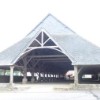 the oak frame supports the massive slated roof